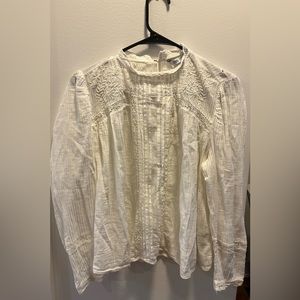 Zara white long sleeve blouse with floral lace size L